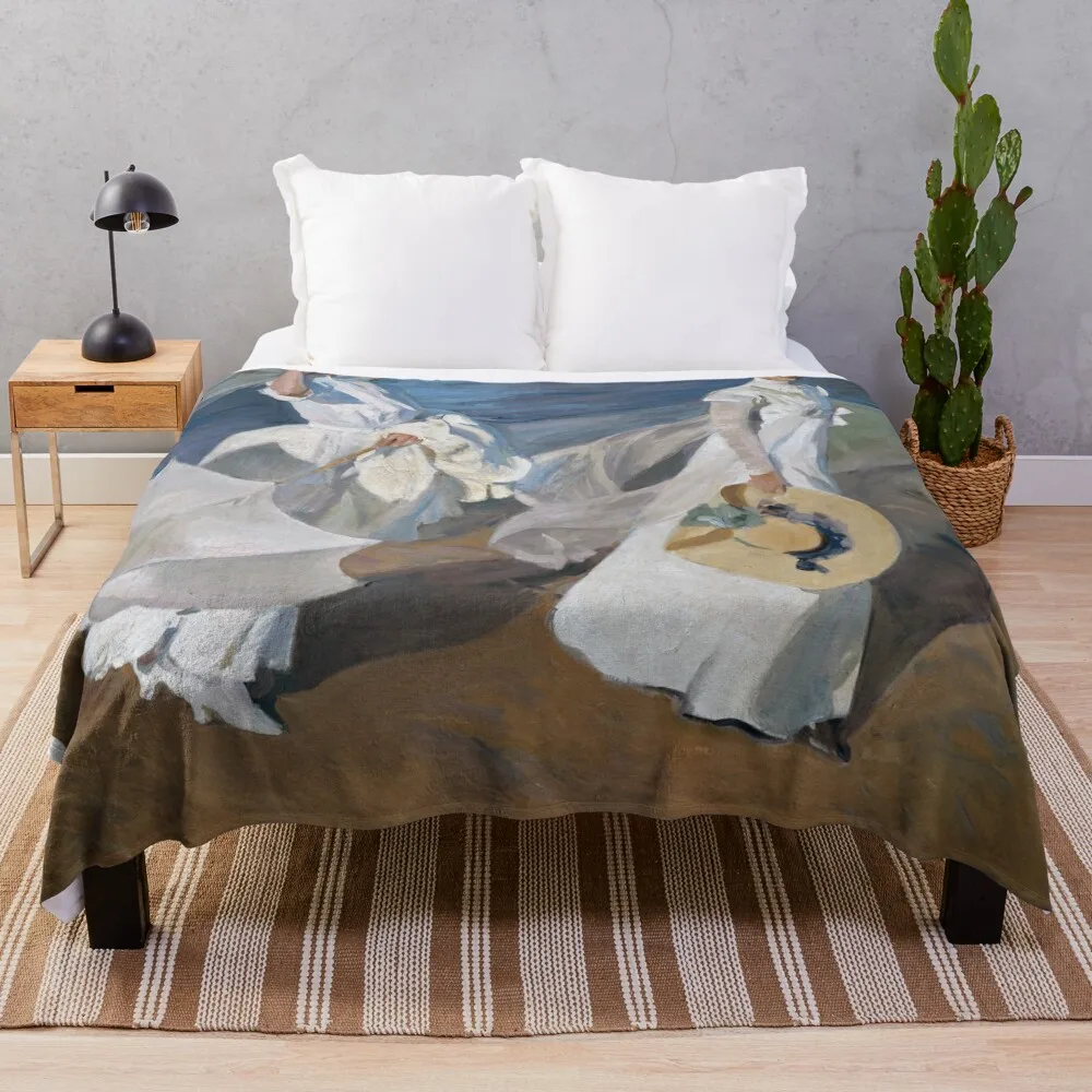 Joaquin Sorolla Y Bastida - прогулка по морю (1909 г.) Декоративное одеяло для диванов Полярные