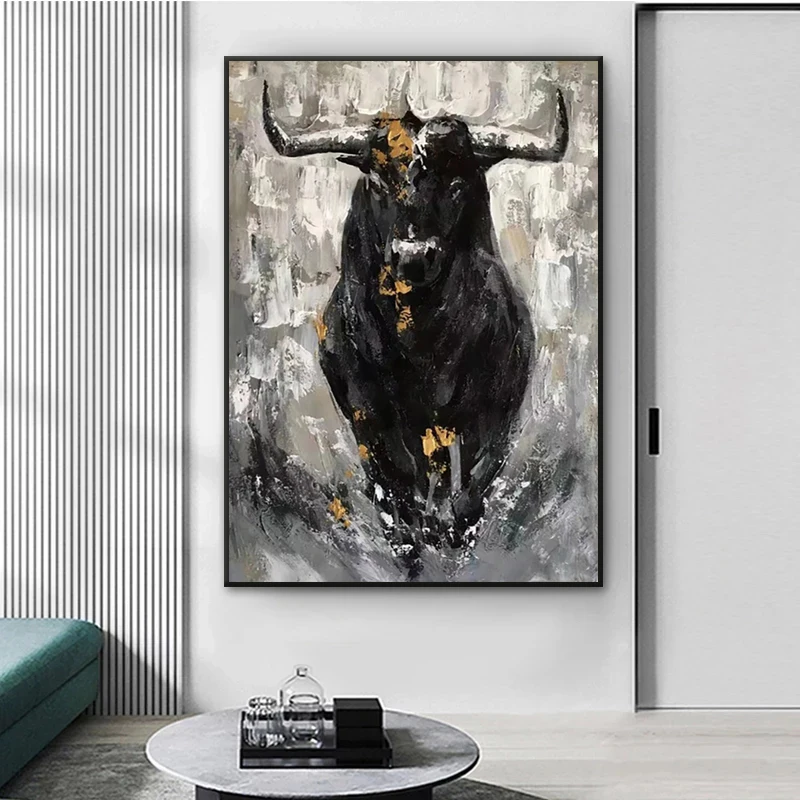 Бегущий бык холст постер классический испанский бычий картина маслом дикий
