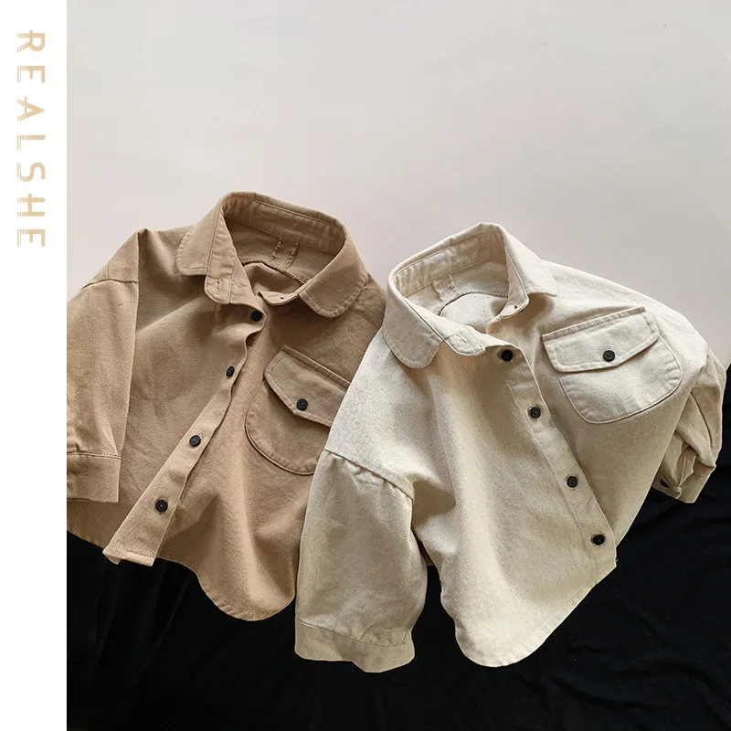 

2023 New Girls Boys Jacket Autumn Solid Long Sleeve Children Coat Loose Kids Zipper Jacket 1-6 Year Children Clothing