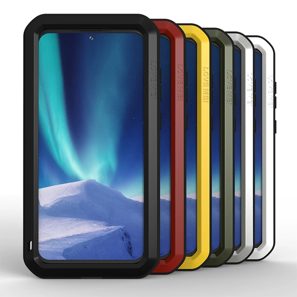 LOVE MEI For Samsung Galaxy S23 Plus Metal Armor Case S22 S21 FE S20 Military Grade Shockproof Silicone Cover Built-in Protector