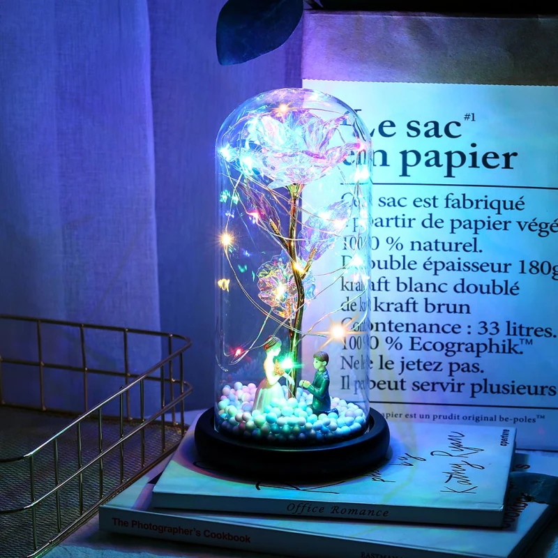 

2023 LED Enchanted Galaxy Rose Eternal 24K Gold Foil Flower With Fairy String Lights In Dome For Wedding Valentine's Day Gift