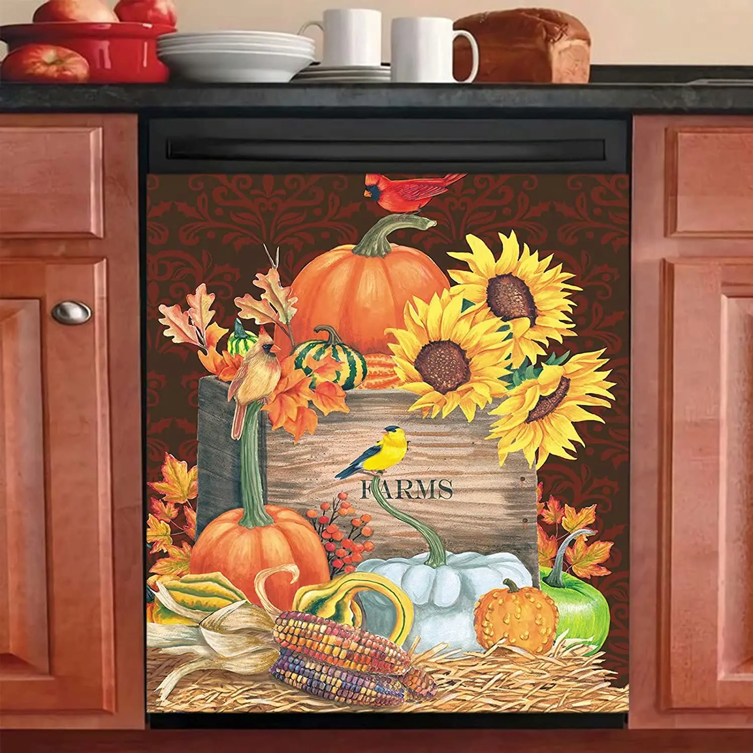 

Homa Farm Fresh Pumpkin Sunflower Magnets Dishwasher Sticker Bird Refrigerator Magnetic Colorful Fall Pumpkins Kitchen Fridge De