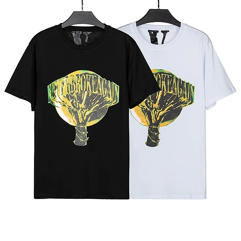 

Vlone 22ss Summer New Fashion Brand Big V Dark Green Hip Hop English Ghost Hand Short Sleeve T-shirt Men and Women Loose Tee