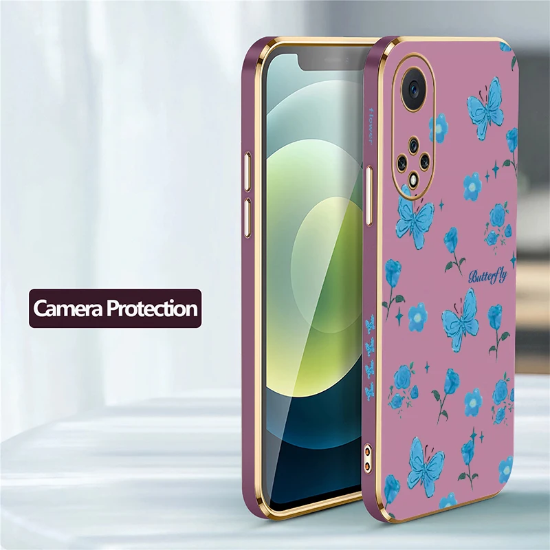 Фото Противоударный чехол из ТПУ для телефона Huawei Nova 7 6 SE 3i 4e 5T 5i Y70 Plus 9 7i 8i, силиконовый чехол с цветочным принтом и бабочками №5