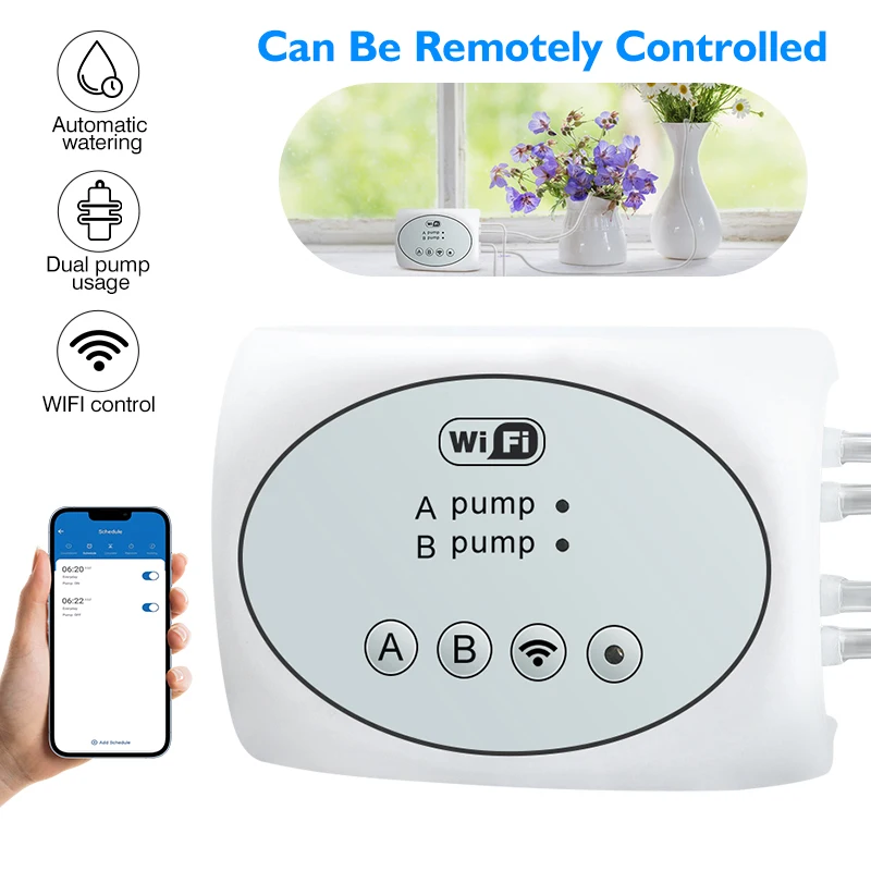 Double Pump WiFi Smart Irrigation Controller Plant Auto Drip Irrigation System Mobile Phone Remote Control Watering Timer Device