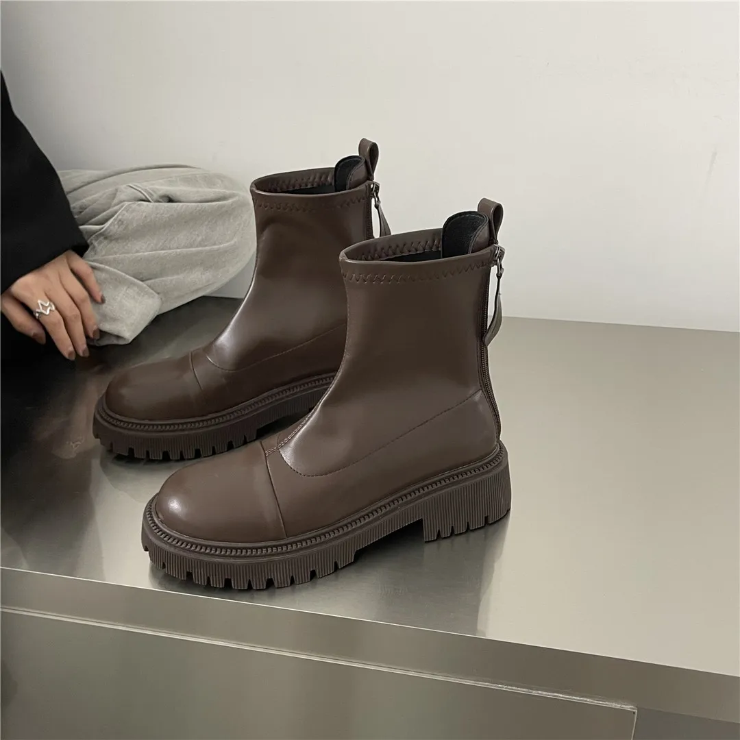 

Брендовая женская обувь, женские ботинки на молнии сзади, женская зимняя обувь с круглым носком, Модные Элегантные ботильоны в стиле «лолит...