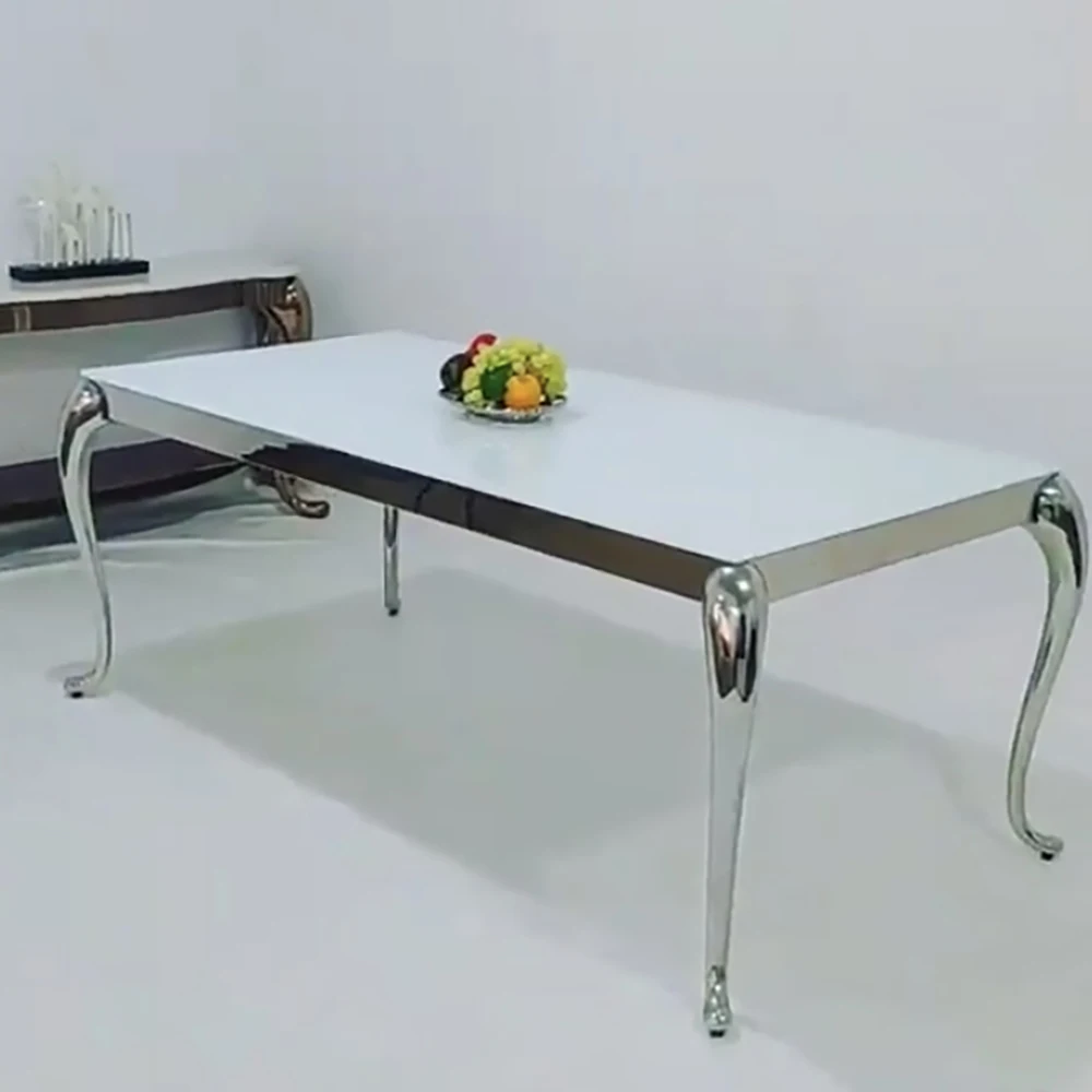 Высшее качество нержавеющая сталь серебряное зеркало стекло обеденный стол