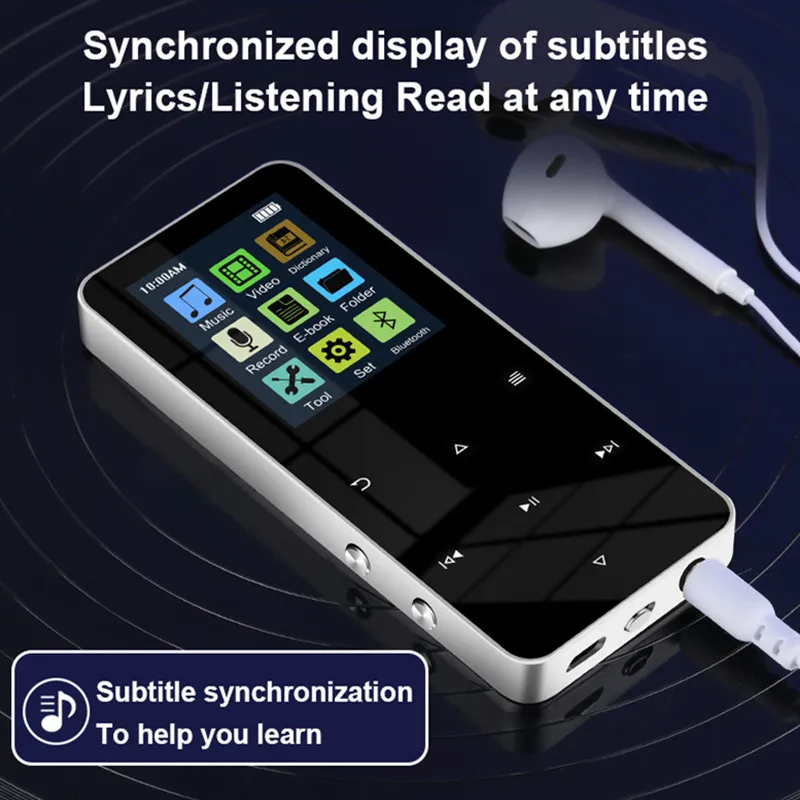 

NEW2.0 Inch Metal Touch MP3 MP4 Music Player Bluetooth 5.0 Supports Card, with FM Alarm Clock Pedometer e-Book Built-in Speaker