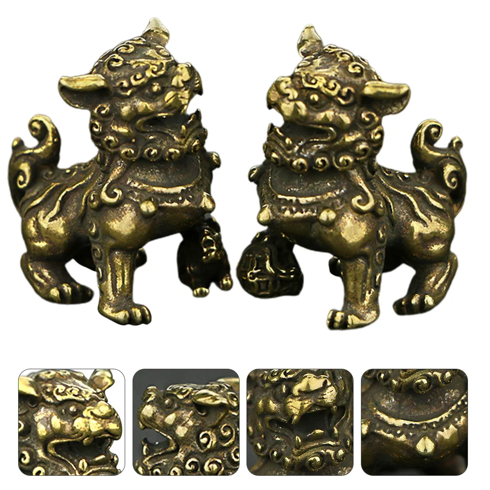 

Statue Figurine Shui Feng Brass Decor Sculpture Chinese Animal Desk Pendant Porsperity Statues Kylin Desktop Wealth Ornament