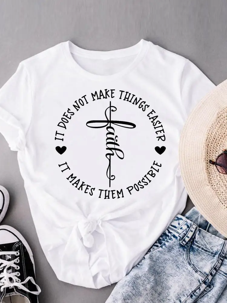 

Clothing T-shirts Clothes Fashion Casual Ladies Women Print Short Sleeve Summer Faith 90s Trend Style Trend T Female Graphic Tee