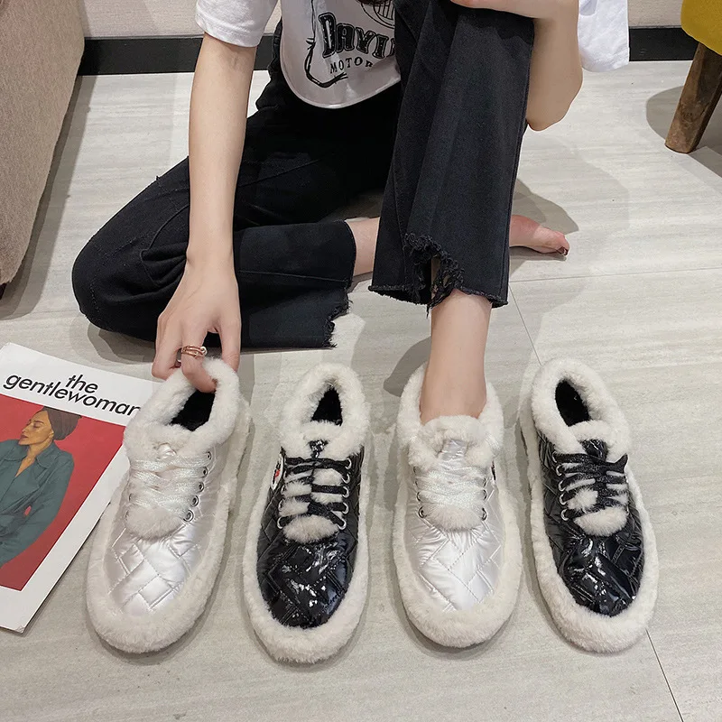 

Net red 2021 plush shoes women's casual warm beanie shoes low-top round head uggs