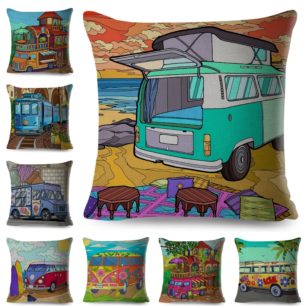 Чехол для подушки Happy RV Van Life декоративный мультяшный дом дорожный автомобиль