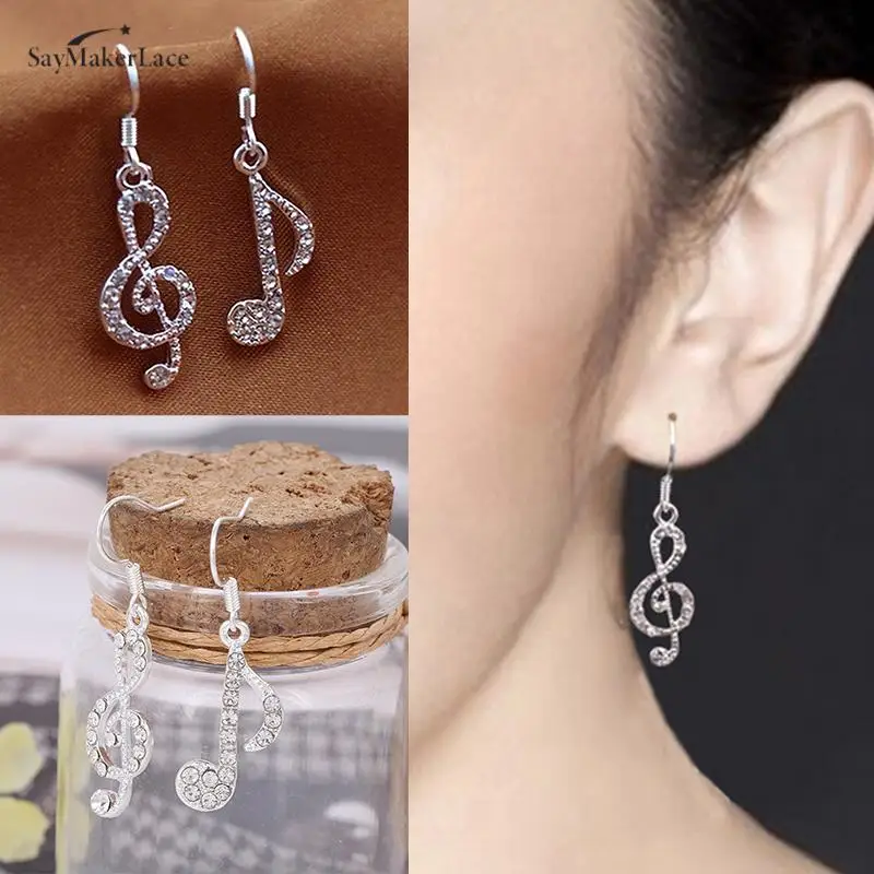 Модные ювелирные изделия Стразы Асимметричные висячие серьги с музыкальными нотками висячие серьги с кристаллами для женщин индивидуальные элегантные аксессуары вечерние