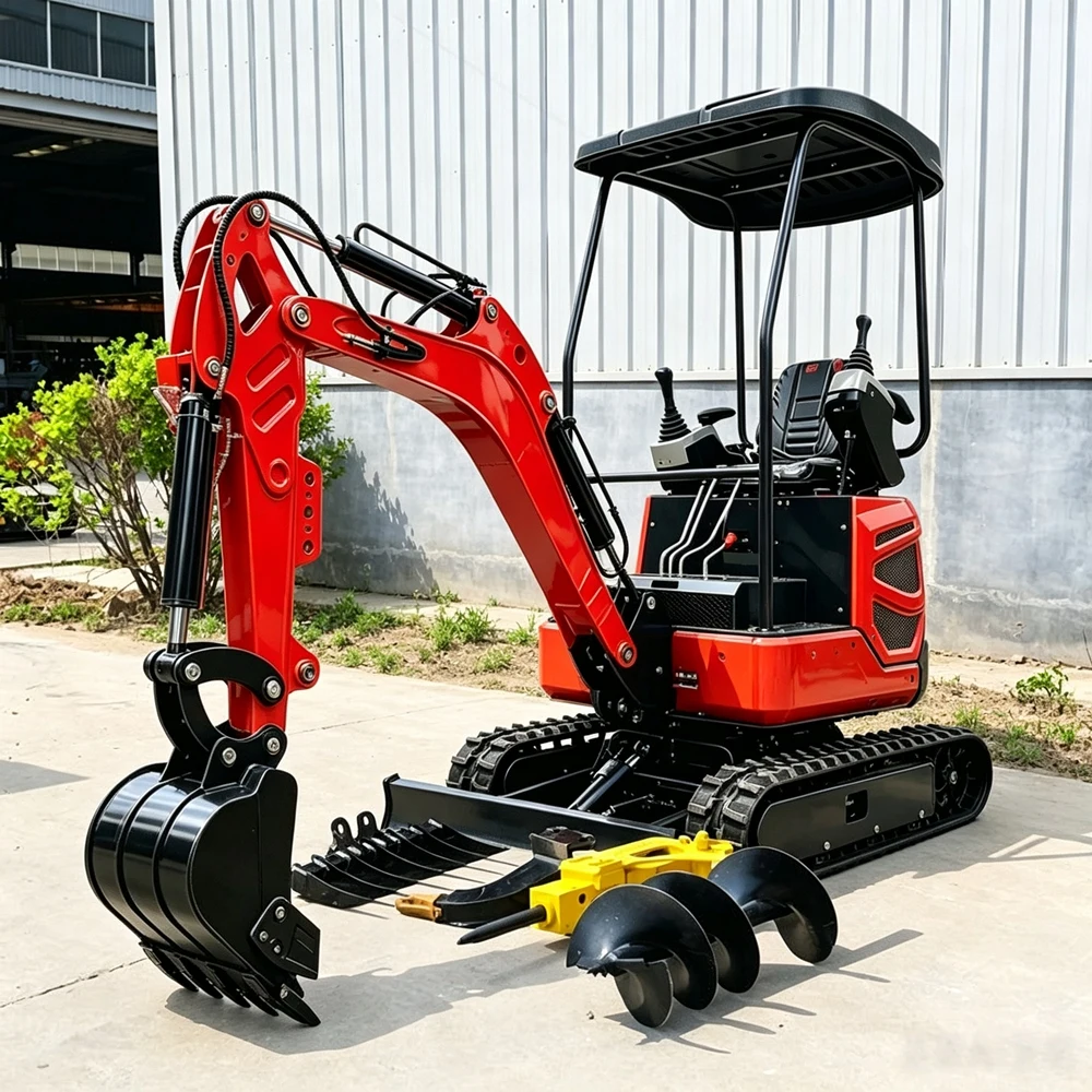 Фото Дизельный мини-экскаватор 1,7 тонны с двигателем Kubota/Yanmar и траншеекопателем для строительства, дома, сада. Быстрая доставка. №4