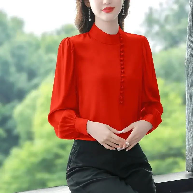 Винтажная зеленая рубашка с длинными рукавами и воротником-стойкой на талии