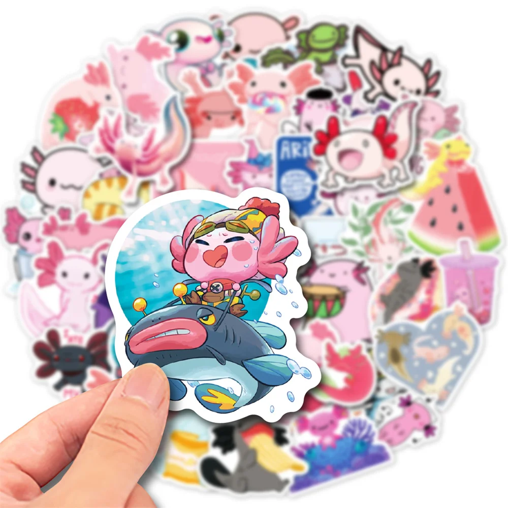 

10/30/50PCS Cute Axolotl Cartoon Stickers For Kids Toys Luggage Laptop Ipad Skateboard Journal Mobile Phone Stickers Wholesale