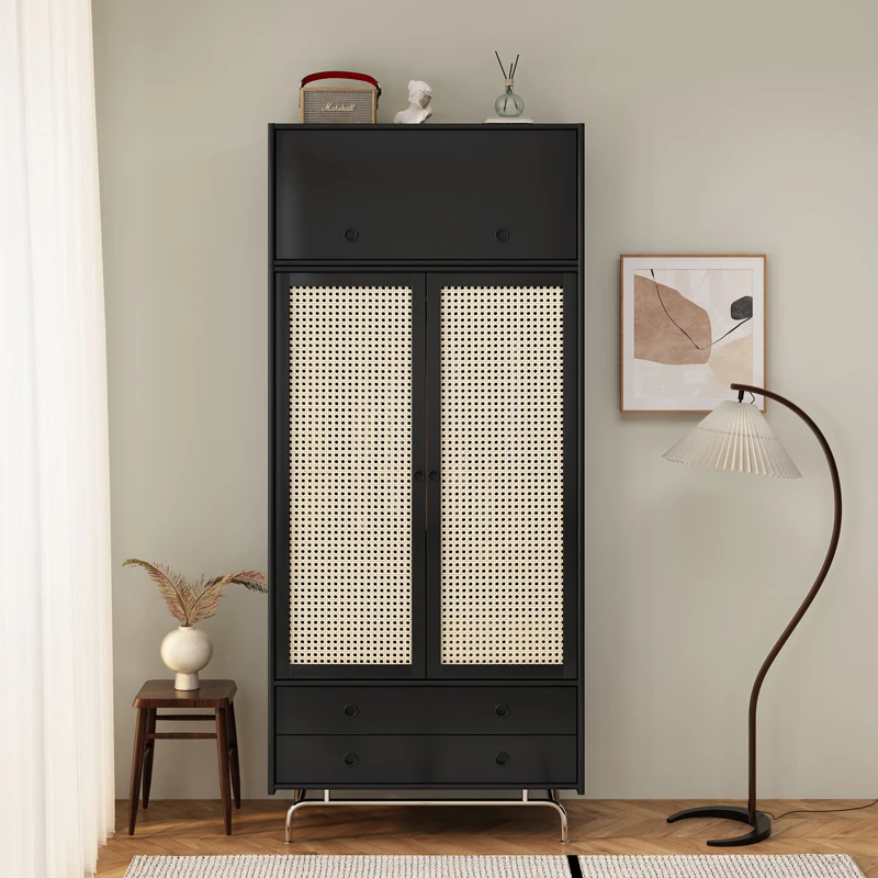 Скандинавская полка для квартиры шкаф из ротанга в стиле ретро черная одежда