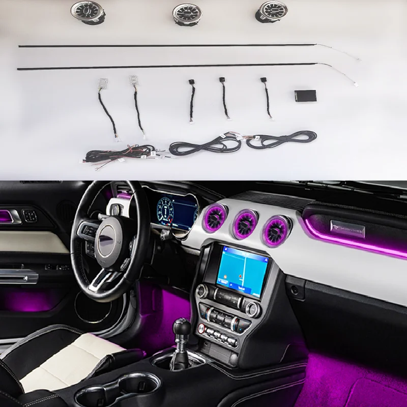 

64 цвета, светодиодные вентиляционные отверстия, светильник для Ford Mustang 2015, 2016, 2017, 2018, 2019, 2020, 2021, выходное отверстие приборной панели, неосветильник