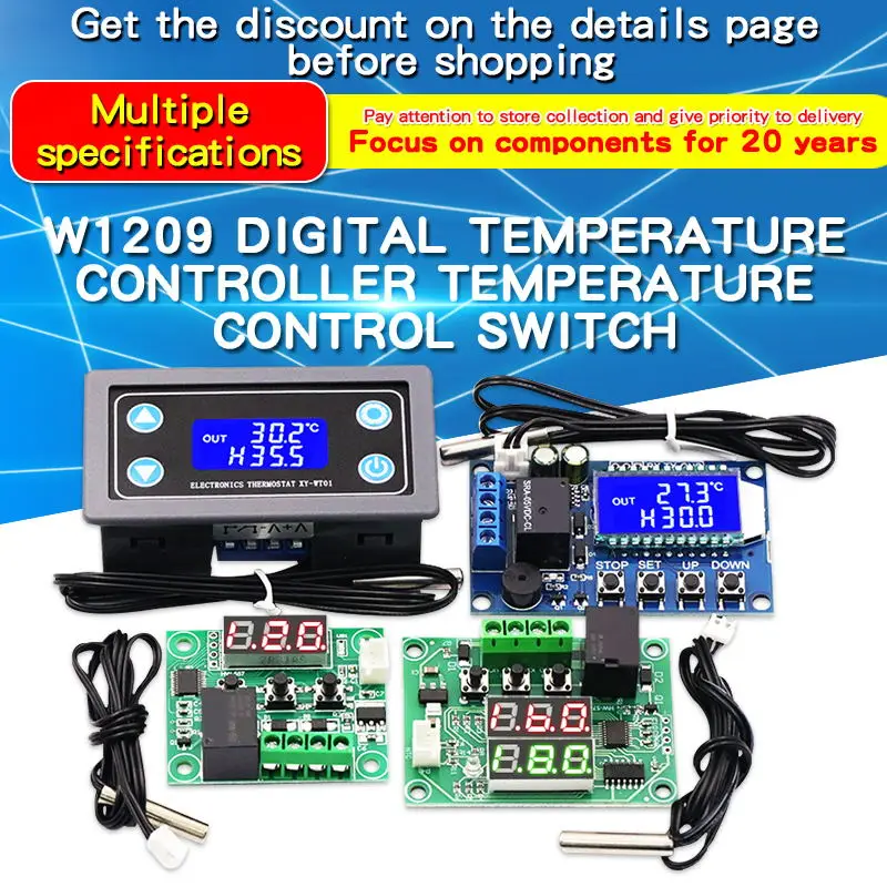 1PCS W1209 Blue/Red LED DC 12V Digital Thermostat Temperature Control Board Thermometer Controller Module Waterproof NTC Sensor