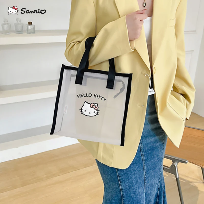 

New Transparent Women Mesh Makeup Bag Kawaii Sanrio Hello Kitty Kuromi Anime Fashion Travel Portable Wash Bag Storage Bag Gift