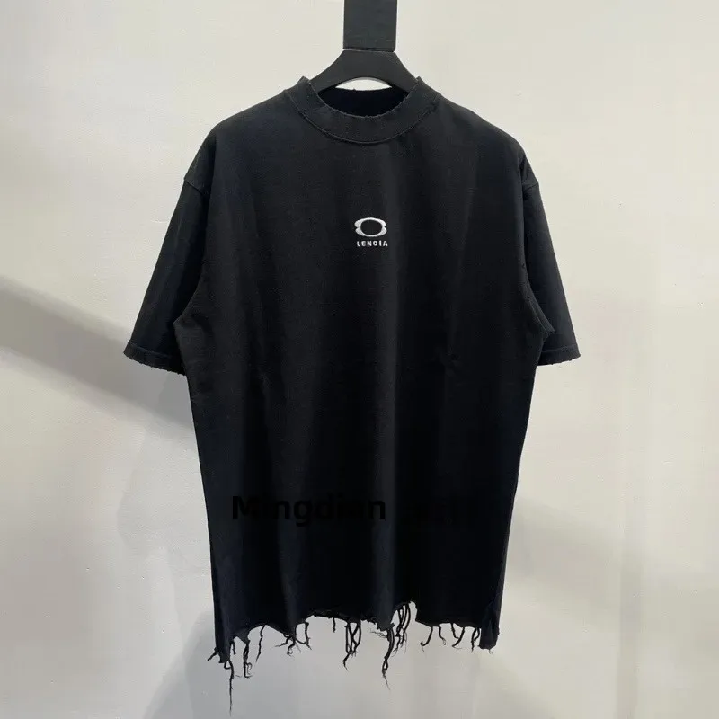 Новый стиль футболка с короткими рукавами и вышитыми буквами двойное кольцо