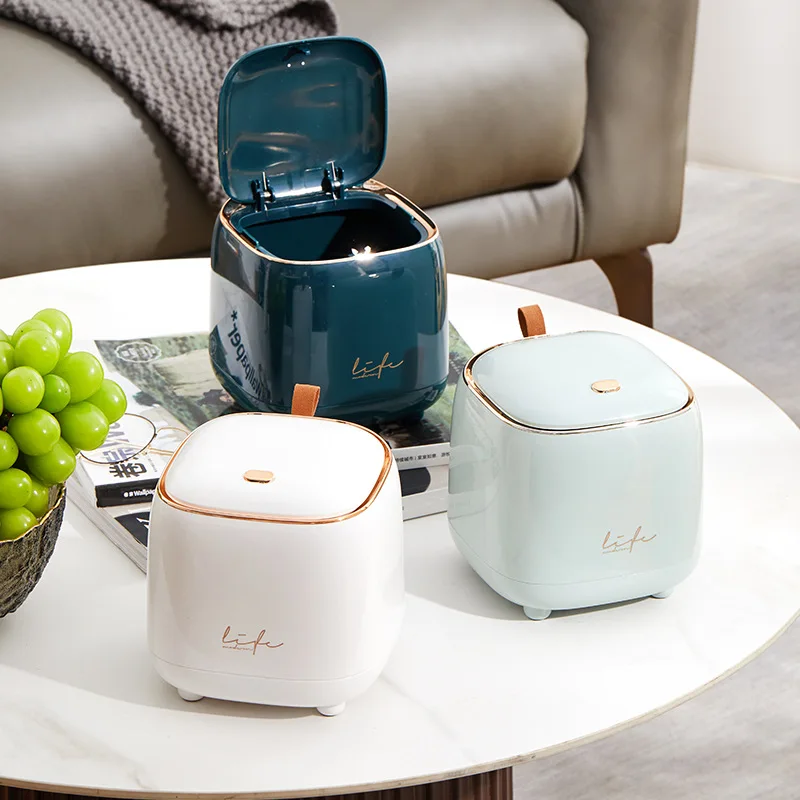 

New Light Luxury Pressing Desktop Trash Can Double-layer Coffee Table Bomb Cover Small Storage Bucket Wholesale