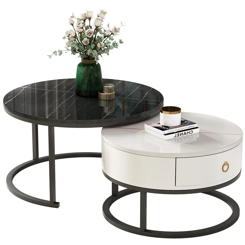 Современный журнальный столик Side круглый из скандинавского мрамора для гостиной