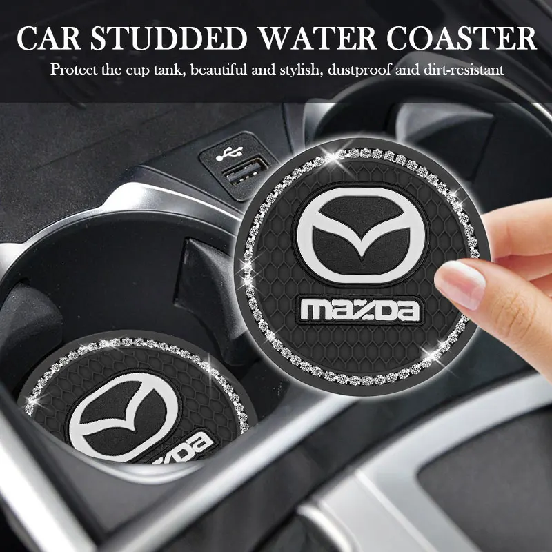 

2pcs Car Diamond Coasters Non-slip Water Cup Pad Rubber Mat for Mazda 3 5 6 323 626 CX-3 CX-4 CX-5 CX-7 CX-9 Axela 6 RX8 MX3 MX5