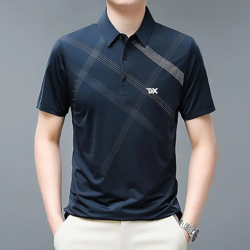 Men's summer golf short sleeved middle-aged men's sports silk half sleeved T-shirt men's casual business ice silk polo shirt