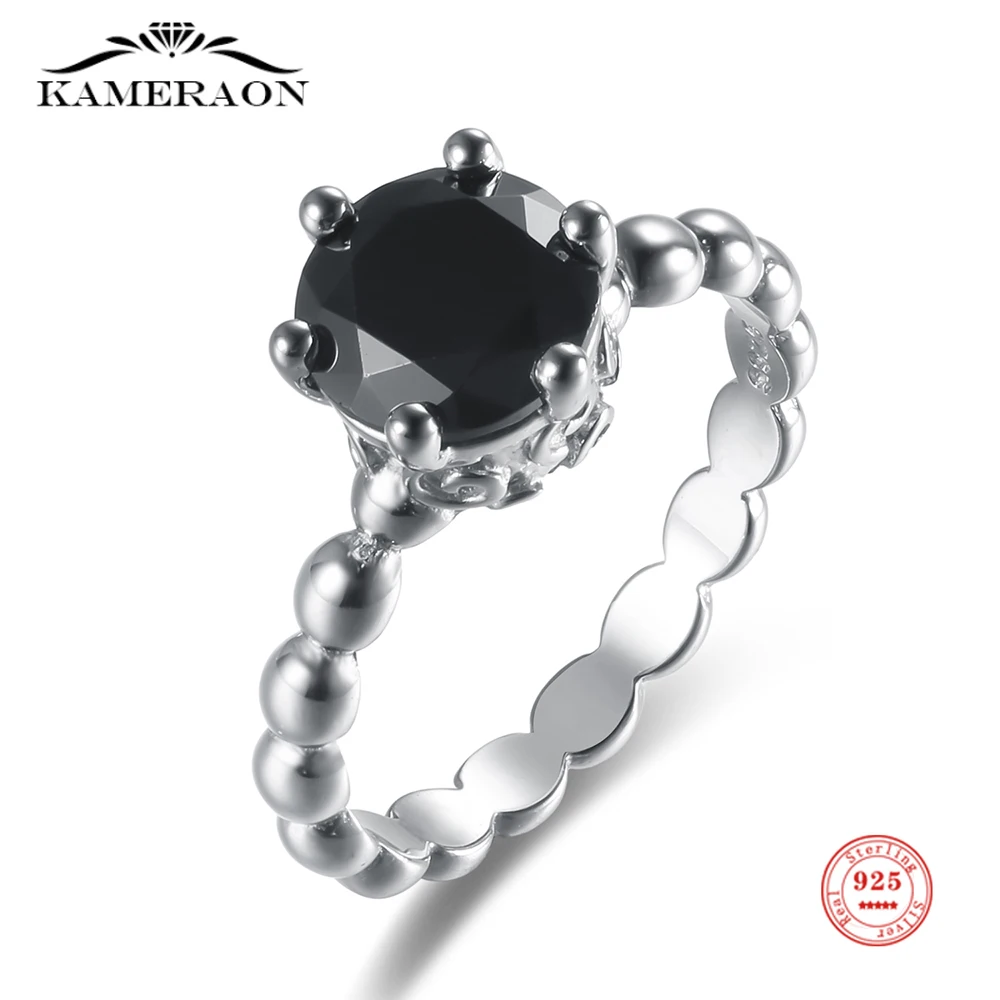 

Kameraon S925 Sterling Silver Black Zircon Party Finger Ring for Women Men Original Brand Ring Engagement Fine Jewelry Gifts
