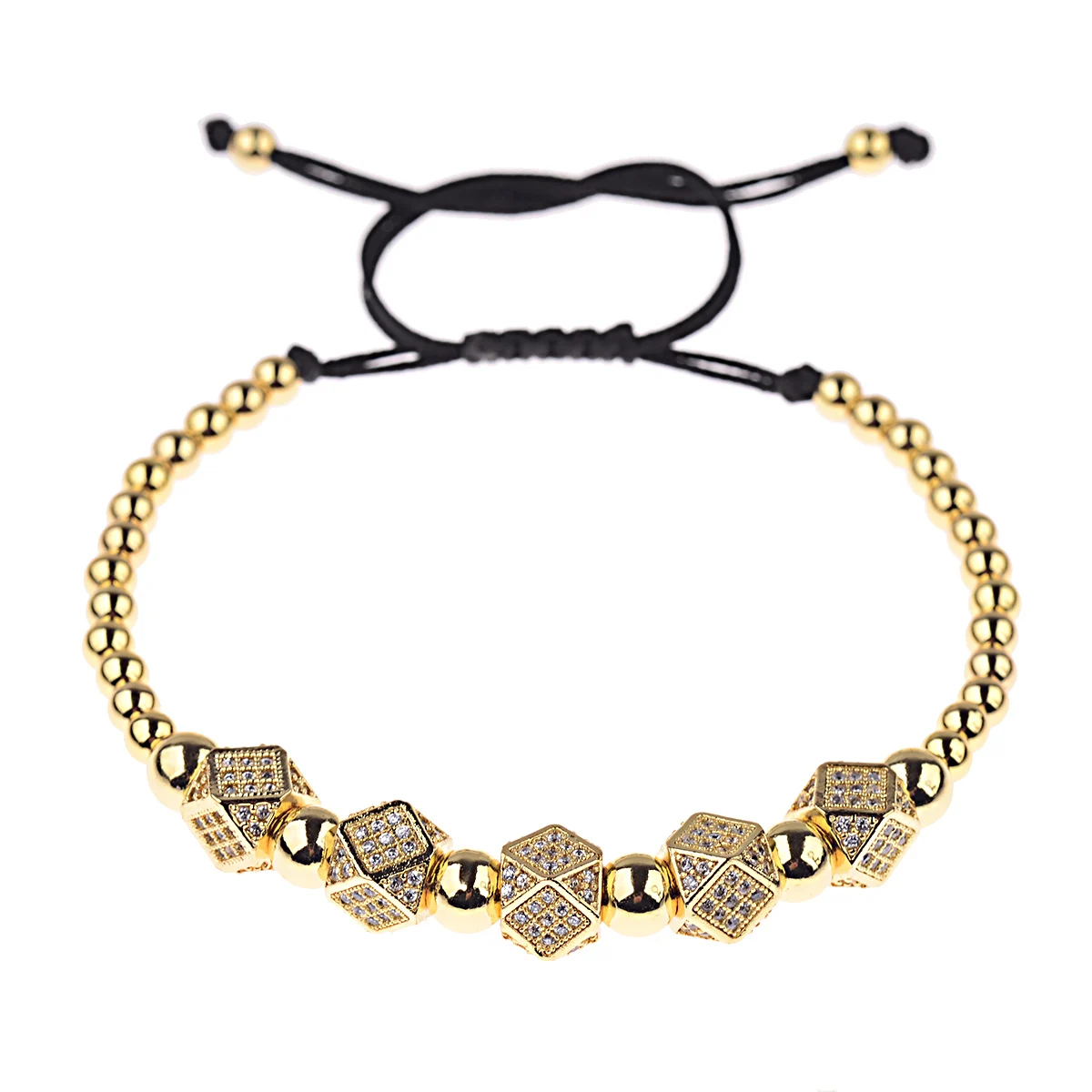 

Luxury Golden Zircon Beads Charm Bracelet Men Fashion 2022 New Copper Beaded Braided Men Bracelet For Hip Hop Jewelry Gift