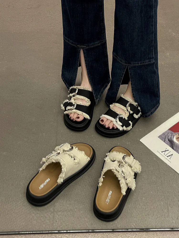 

Женские шлепанцы, повседневные сандалии с пряжкой и толстой подошвой, для лета, 2023