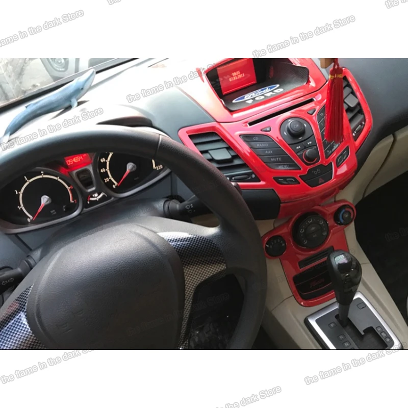 

Red Car Center Control Gear Panel Dashboard Frame Window Lifter Trims for Ford Fiesta 2009 2010 2011 2012 2013 2014 2015 2016
