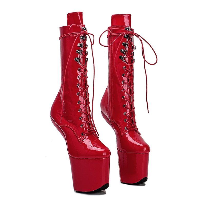 Leecabe Patent PU Upper  Platform Ankle Boots Sexy Exotic heelless pole dance shoes
