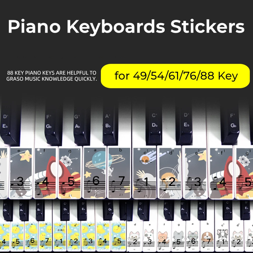 

Color Cartoon Pictures Piano Keyboard Stickers For 49/54/61/76/88 Key Keyboards Removable Music Decal Notes Spectrum Sticker