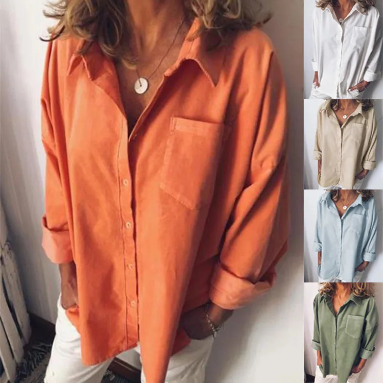 

Блузка женская однотонная с длинным рукавом, элегантная Свободная рубашка с лацканами, однобортный Топ, повседневный уличный стиль, на лето...