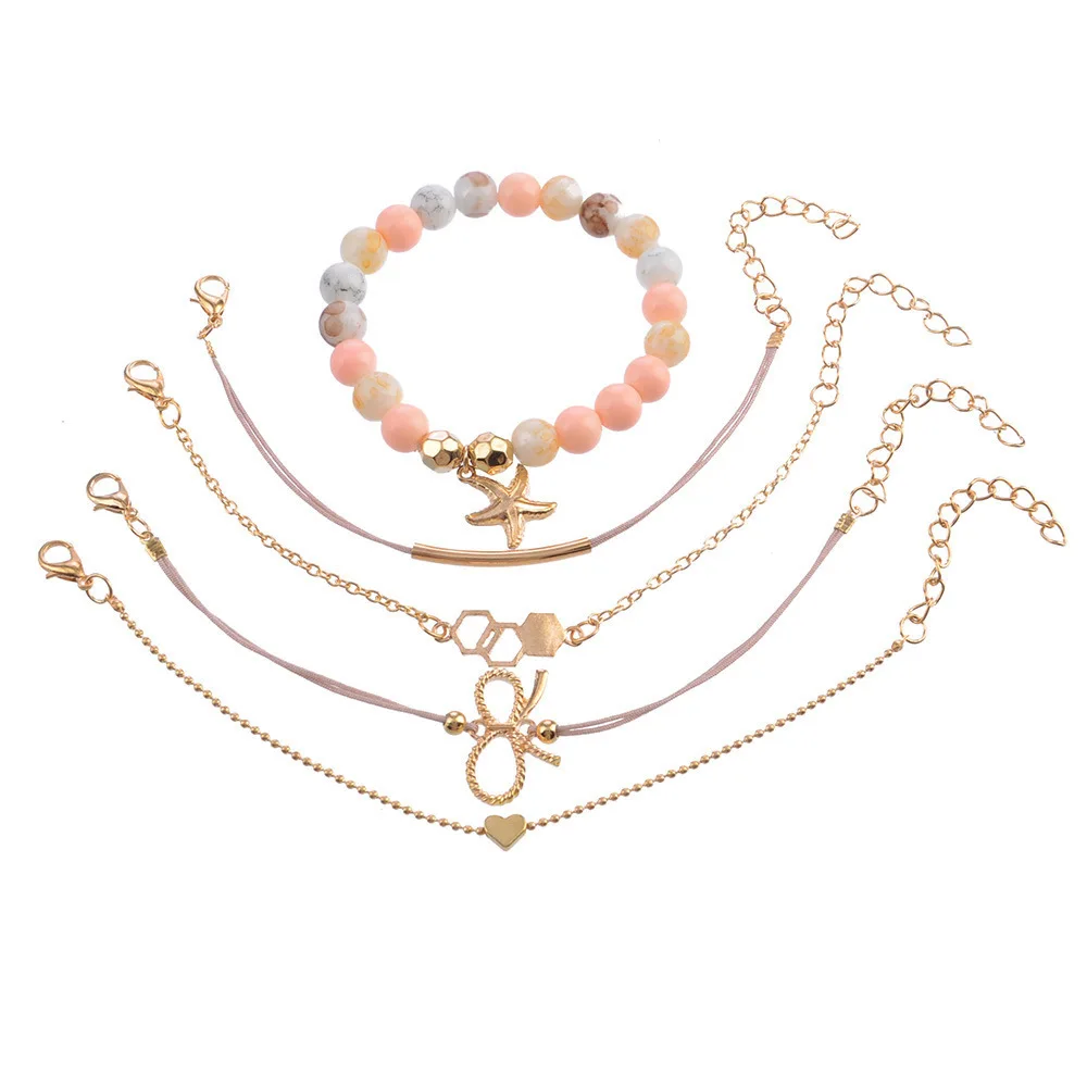 

Bow Bracelet Hand String Pearl Starfish Pendant Love Combination Jewelry