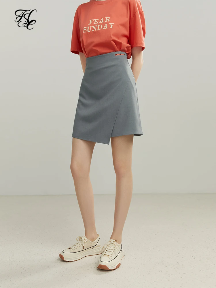 

FSLE 2022 Summer New Irregular Skirts Women High Waist A-line Solid Color Design Sense Commute Casual Office Female Bottoms