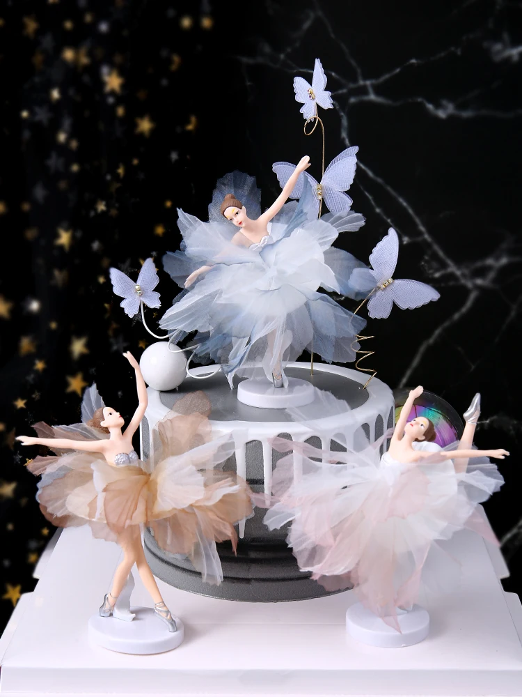 

White Pink Ballet Girls Decoration Hook Flower Happy Birthday Cake Topper Wedding Bride for Party Supplies Baking Love Gifts