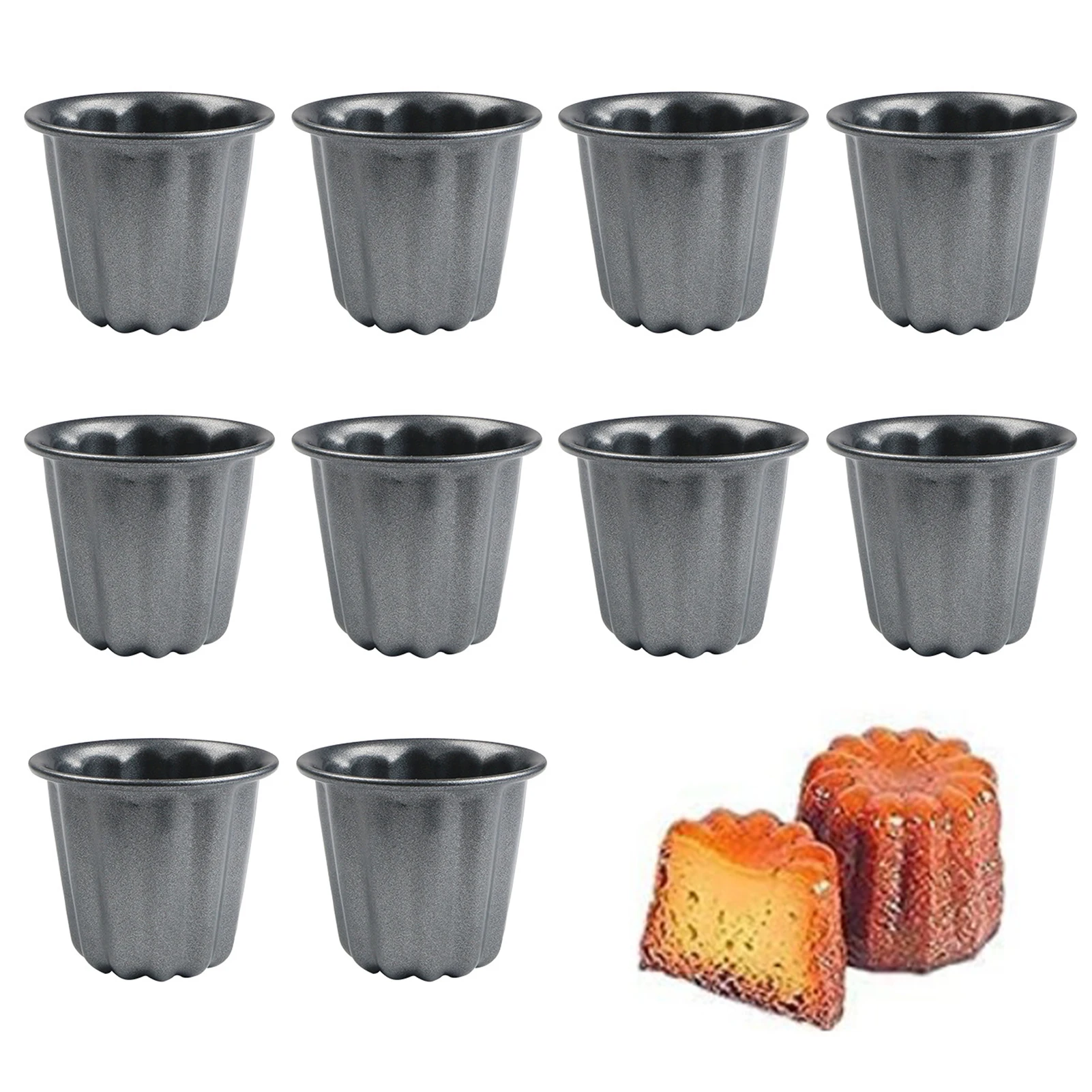 

10pcs Carbon Steel Canele Molds Non-Stick Carbon Steel Caneles Moulds Set Kitchen Supplies Non-Stick Bakeware Cooking Tools For