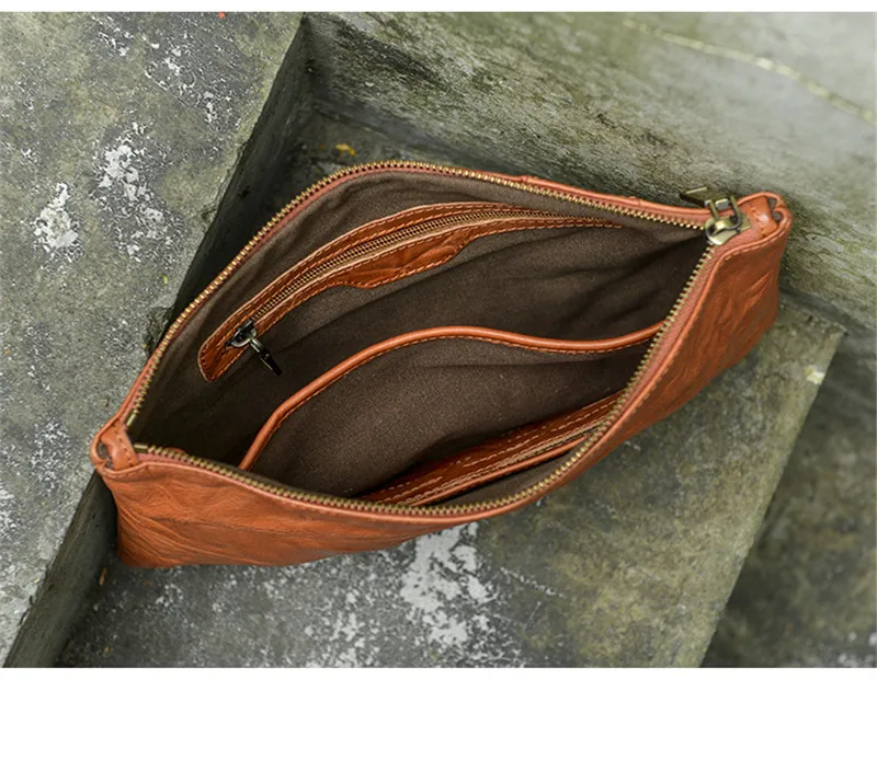 Retro fashion luxury natural genuine leather men large-capacity clutch bag daily work teenager outdoor mobile phone wallet bag
