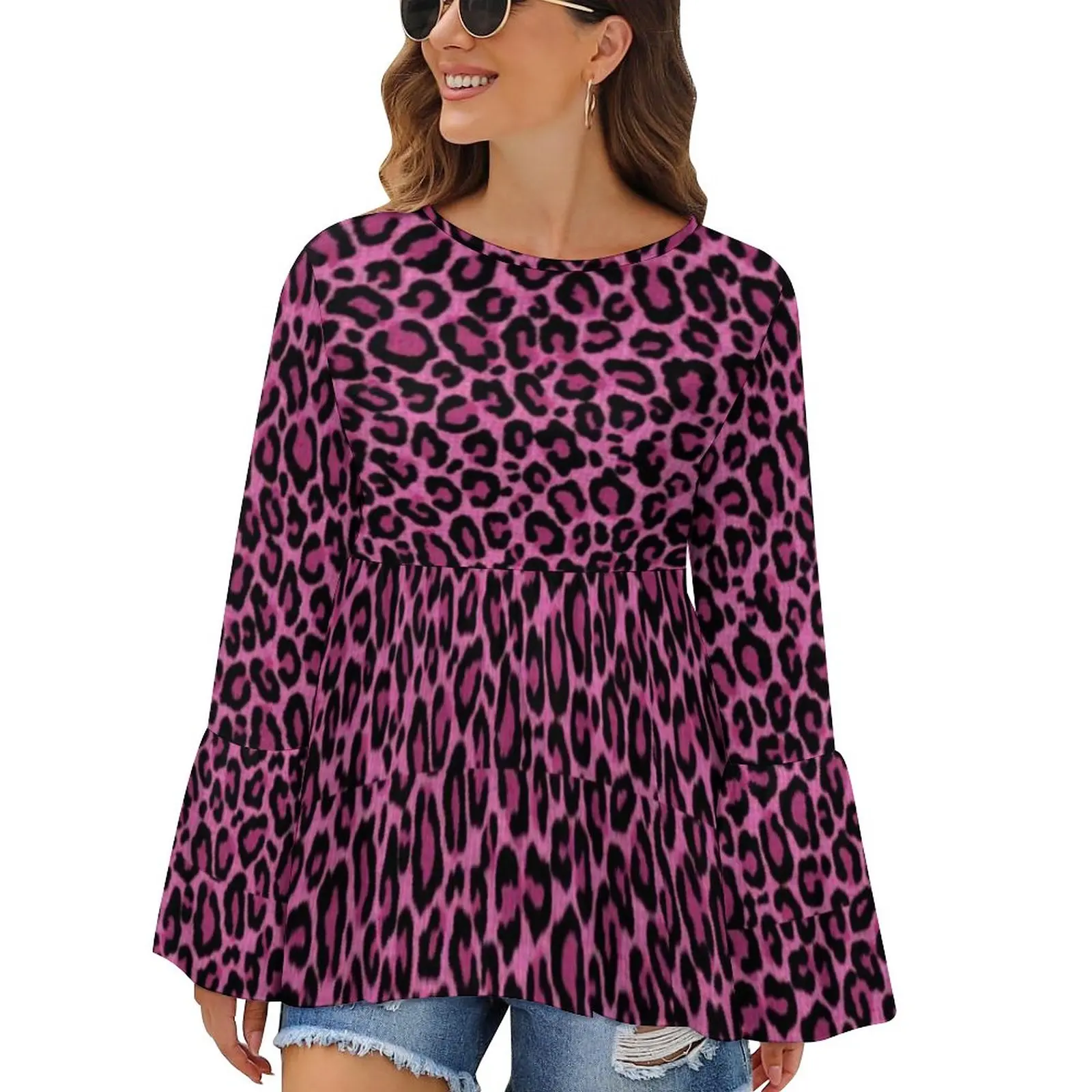 

Футболка с леопардовым принтом и длинным рукавом, большого размера