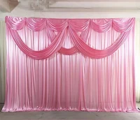 White Pink Curtain Ice Silk With Swags Drape Backdrop Wedding Birthday Party Decoration Photo Booth Wall Panel Birthday Decor