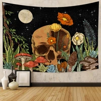 skulls flower tapestry trippy room dorm decor black esotericism printing big mounted cheap hippie bohemian wall mandala art home