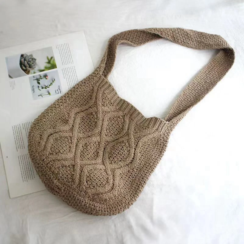 Fashion Knitted Bucket Bags for Women Large Capacity Travel Crossbody Bags Ladies Weave Casual Shopping Messenger Handbag