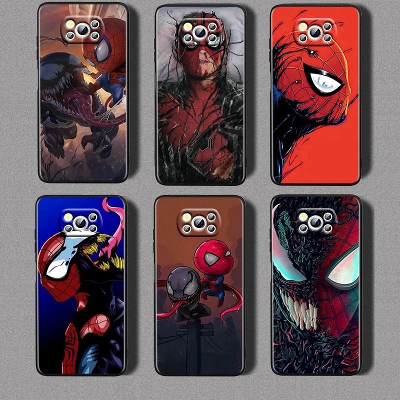 

Venom and Spiderman For Xiaomi Civi Mi Poco X3 NFC F3 GT M4 M3 M2 X2 F2 Pro C3 F1 Silicone Shell Capa Black Phone Case