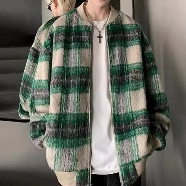 Винтажный стиль твидовая клетчатая куртка для мужчин свободный крой