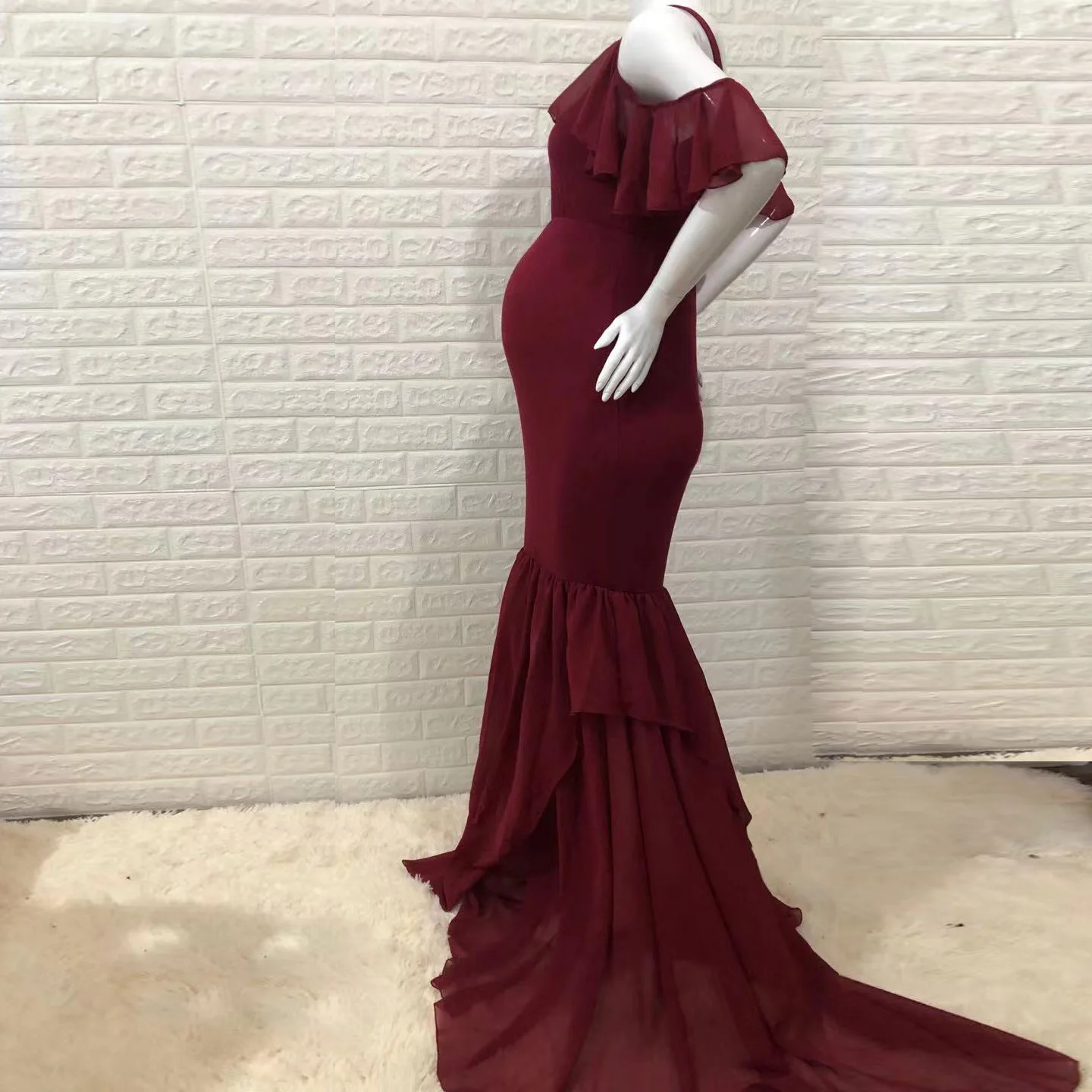 Women Off Shoulder Maternity Dresses Pregnancy Gowns For Photo Shoot Baby Shower Photography Dress Mermaid Pregnancy Maxi Gown enlarge