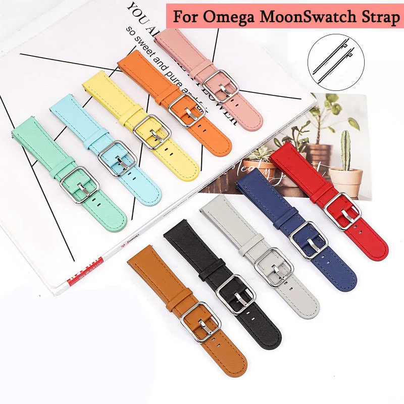 

20 мм ремешок из натуральной кожи с изогнутым концом для часов Omega MoonSwatch браслет с быстросъемным браслетом водонепроницаемые аксессуары для наручных часов