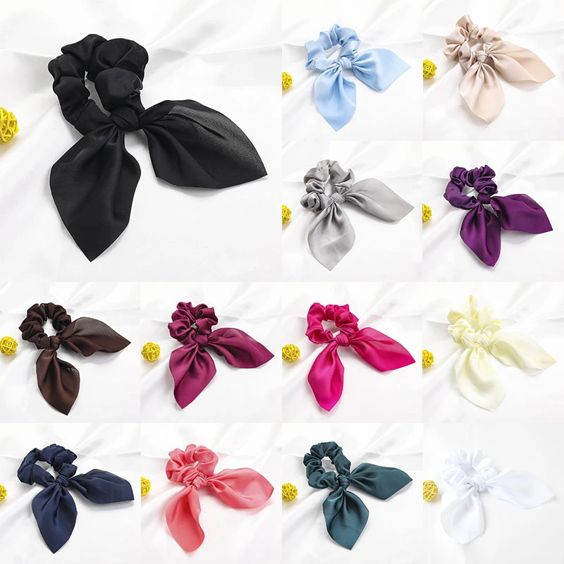 

Satin Chiffon Bunny Ears Hair Ornaments Streamer Hair Tie Fashion Chiffon Silk Sweet Bow Hair Scrunchies Women Hair Accessories